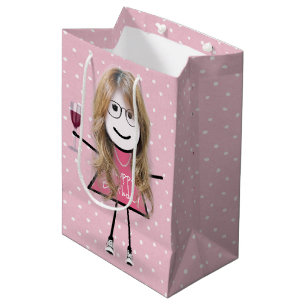 Sac Cadeau Moyen Anniversaire Stick Girl sur Pois