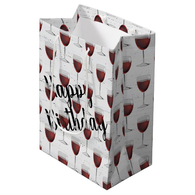 Sac Cadeau Moyen Anniversaire Vin Rouge Sur Bois Blanchi (Devant Angle)