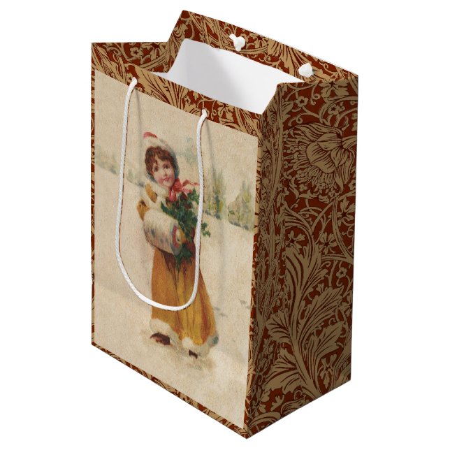 Sac Cadeau Moyen Antique Fille de Noël Enfant d'hiver (Devant Angle)
