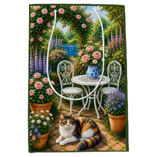 Sac Cadeau Moyen Après-midi dans le jardin, chat