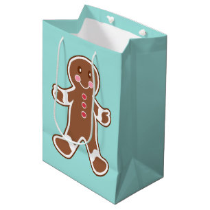 Sac Cadeau Moyen Aqua Gingerbread Boy Christmas Cadeau