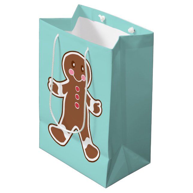 Sac Cadeau Moyen Aqua Gingerbread Boy Christmas Cadeau (Devant Angle)