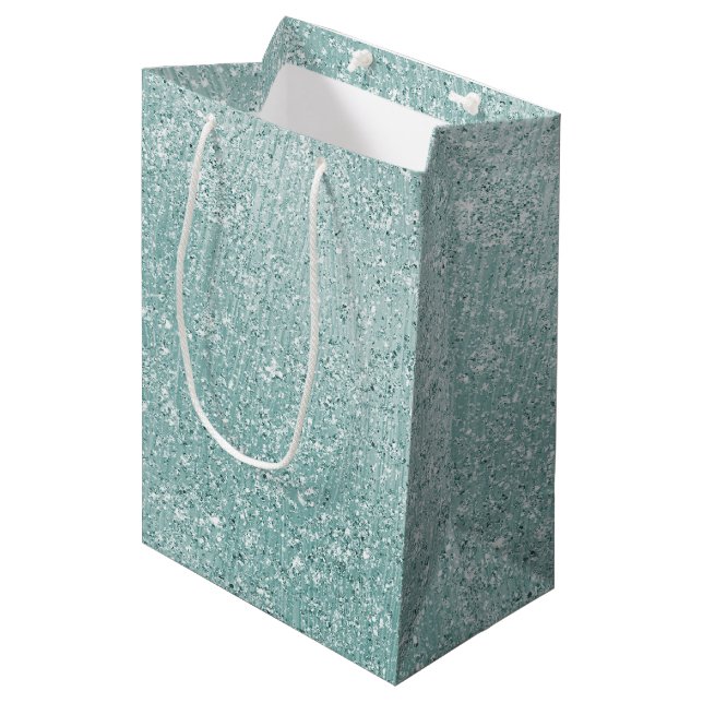 Sac Cadeau Moyen Aqua Glitzy Ombre (Devant Angle)