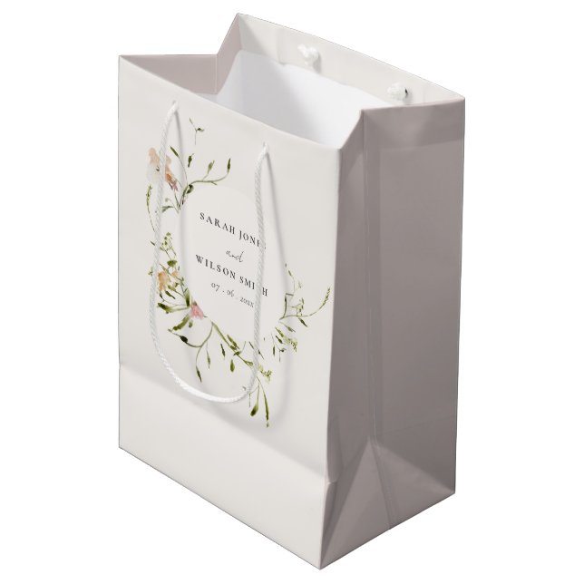 Sac Cadeau Moyen Aquarelle à mousse souple couleur florale Mariage  (Devant Angle)