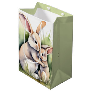 Sac Cadeau Moyen Aquarelle Amour lapin de Pâques