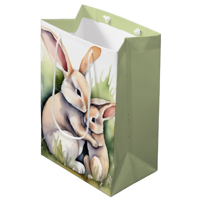 Sac Cadeau Moyen Aquarelle Amour lapin de Pâques (Devant Angle)