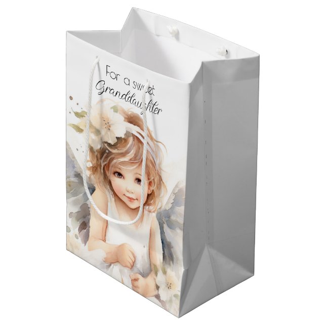 Sac Cadeau Moyen Aquarelle Angel Anniversaire pour la petite fille (Devant Angle)