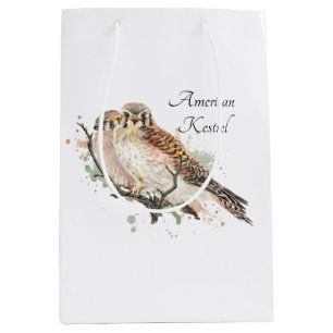 Sac Cadeau Moyen Aquarelle Art Birding Kestrel Couple