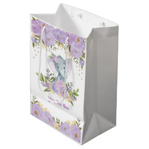 Sac Cadeau Moyen Aquarelle assez pourpre de bébé d'éléphant d'o
