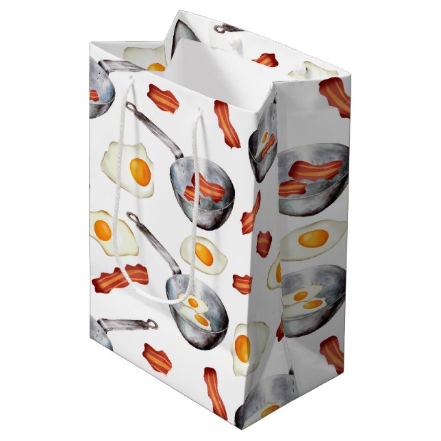 Sac Cadeau Moyen Aquarelle Bacon & Oeufs Petit déjeuner Motif alime (Devant Angle)