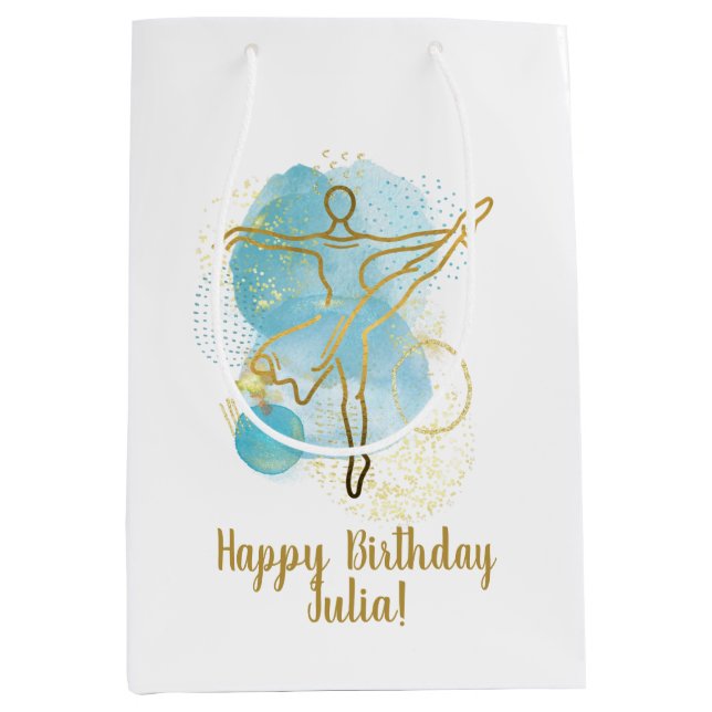 Sac Cadeau Moyen Aquarelle Ballerina Or jolie Personnalisée (Devant)