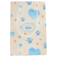 Aquarelle Bleu Coeurs et Empreintes de pattes Moti
