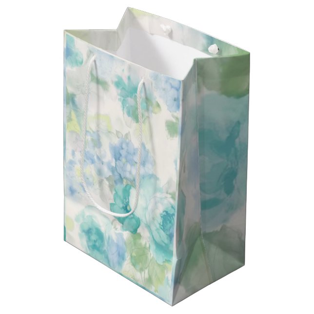 Sac Cadeau Moyen Aquarelle bleu Floral Wedding shower Anniversaire  (Devant Angle)
