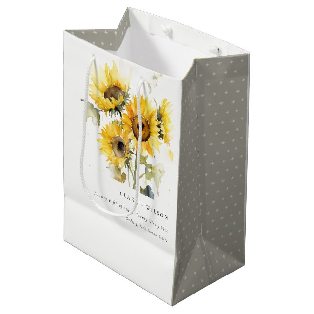 Sac Cadeau Moyen Aquarelle Boho minimale Tournesol Mariage rustique (Devant Angle)