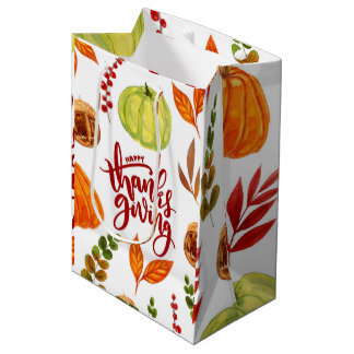 Sac Cadeau Moyen Aquarelle Bon thanksgiving