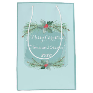 Sac Cadeau Moyen Aquarelle branches d'épinette, Noël