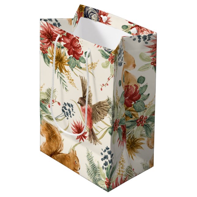 Sac Cadeau Moyen Aquarelle Brown Bois rose Animaux Motif (Devant Angle)