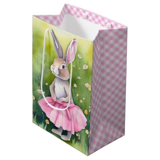 Sac Cadeau Moyen Aquarelle Bunny de Pâques avec Tutu (Devant Angle)