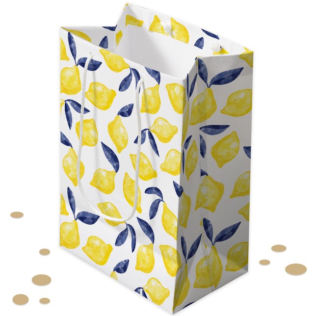 Sac Cadeau Moyen Aquarelle Citron Motif (Watercolor lemon citrus pattern gift bag)