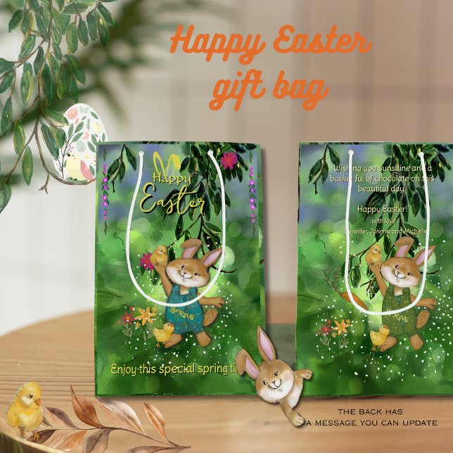 Sac Cadeau Moyen Aquarelle Custom lapin de Pâques ( Watercolor Custom Easter bunny Medium Gift Bag)