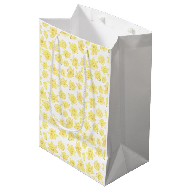 Sac Cadeau Moyen Aquarelle Daffodique Floral Moyen Cadeau (Devant Angle)