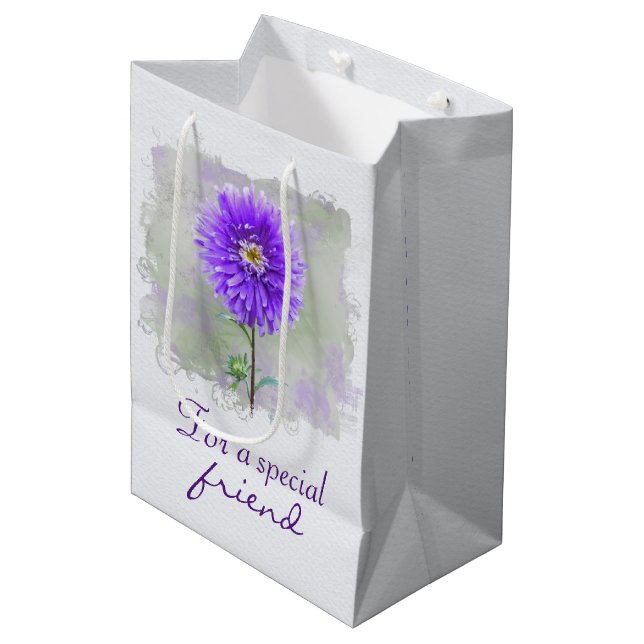 Sac Cadeau Moyen Aquarelle Dahlia pour Ami (Devant Angle)