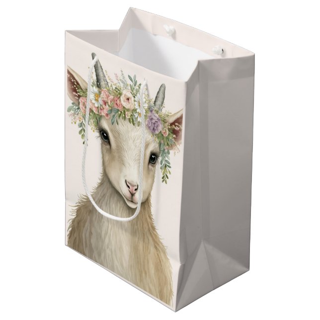 Sac Cadeau Moyen Aquarelle de chèvre d'animal mou (Devant Angle)