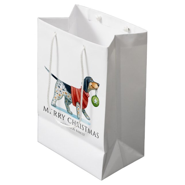 Sac Cadeau Moyen Aquarelle de chien personnalisée Noël (Devant Angle)