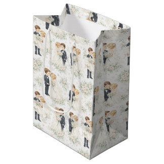Sac Cadeau Moyen Aquarelle de mariage Blonde Mariée Marié Florales