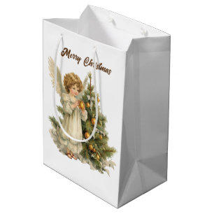 Sac Cadeau Moyen Aquarelle de Noël festive Angel ajouter du texte