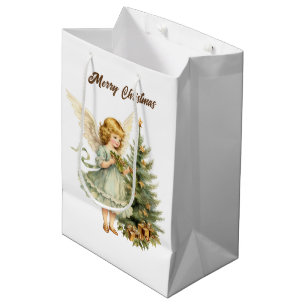 Sac Cadeau Moyen Aquarelle de Noël festive Angel ajouter le texte M