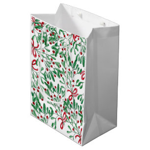 Sac Cadeau Moyen Aquarelle de Noël Rustique Mistletoe