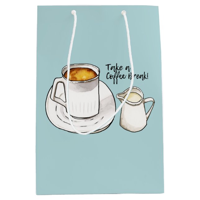 Sac Cadeau Moyen Aquarelle de pause-café et illustration d'encre (Devant)