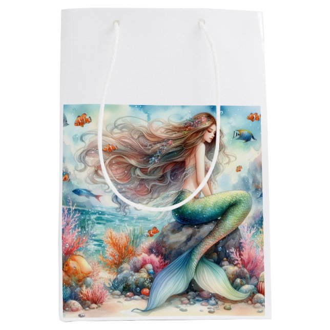 Sac Cadeau Moyen Aquarelle de sirène (Devant)