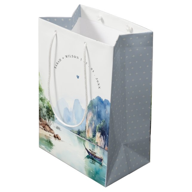 Sac Cadeau Moyen Aquarelle douce Côte Thaïlande Mariage marin (Dos Angle)