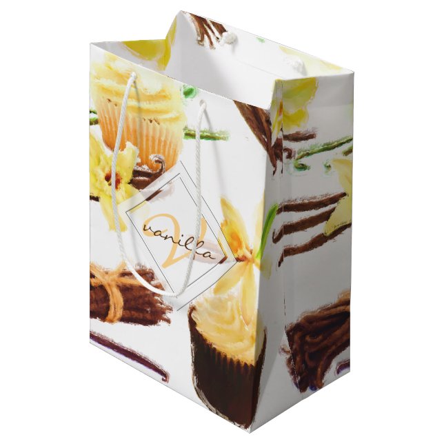 Sac Cadeau Moyen Aquarelle douce Vanille Orchid Monogramme (Devant Angle)