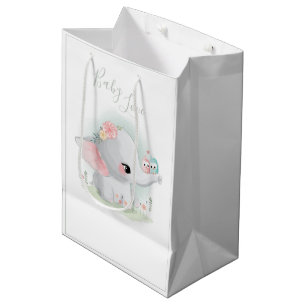 Sac Cadeau Moyen Aquarelle Eléphant mignonne Bébé Amour Sage Vert