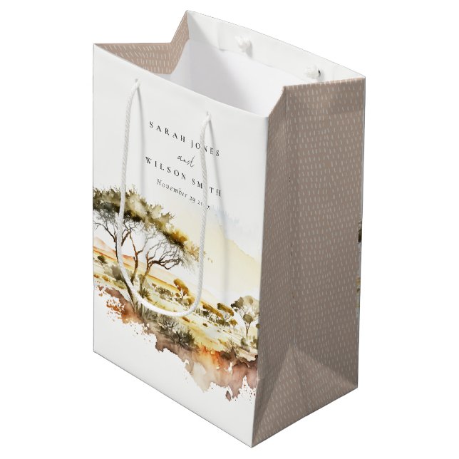 Sac Cadeau Moyen Aquarelle en terre bouillie Mariage paysager afric (Devant Angle)