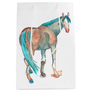 Sac Cadeau Moyen Aquarelle équestre Peinture Abstraite à cheval