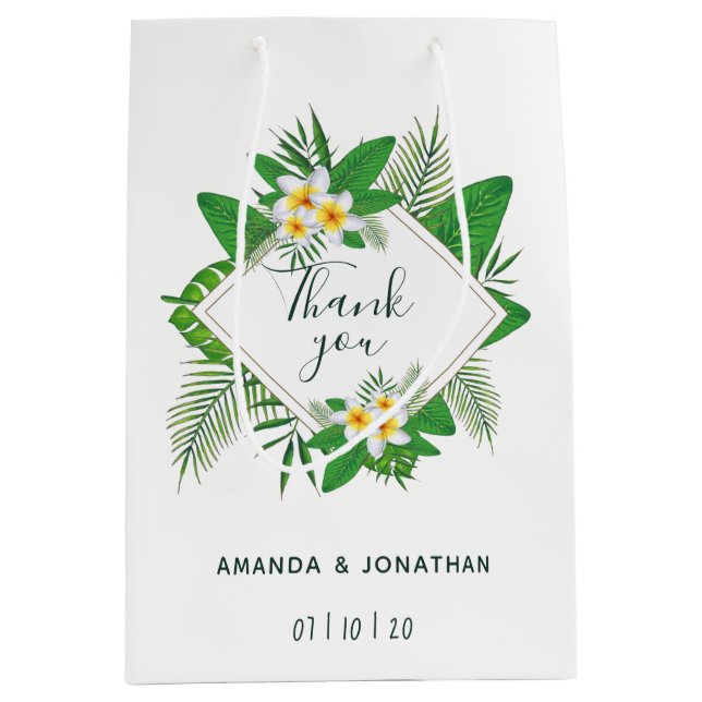 Sac Cadeau Moyen Aquarelle feuillage tropical Mariage Invité Faveur (Devant)