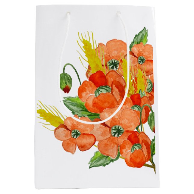 Sac Cadeau Moyen Aquarelle fleurs de coquelicot mignonnes (Devant)