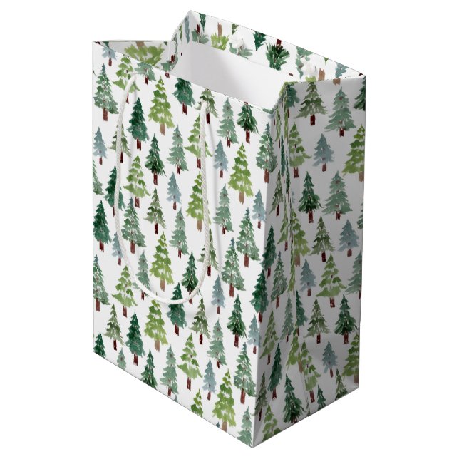 Sac Cadeau Moyen  Aquarelle Forêt d'hiver de pins rustiques   (Dos Angle)