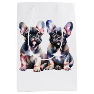 Sac Cadeau Moyen Aquarelle French Bulldog mignon chiots