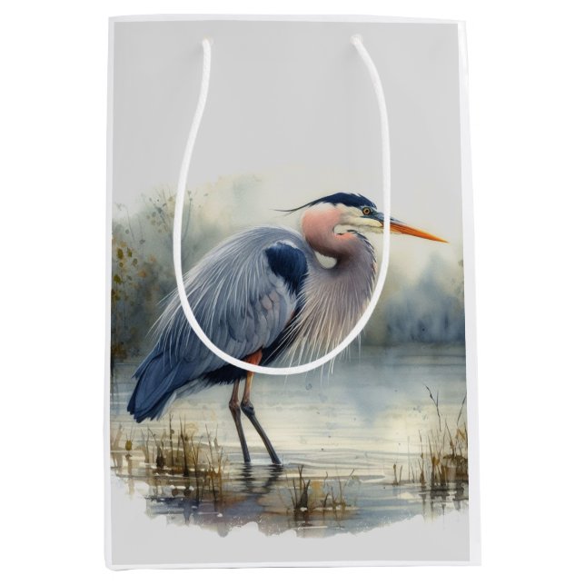 Sac Cadeau Moyen Aquarelle Great Blue Heron Bird Nature (Devant)