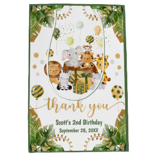Sac Cadeau Moyen Aquarelle Jungle Safari Animaux Anniversaire