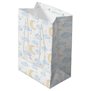 Sac Cadeau Moyen Aquarelle Lune étoiles et nuages Motif