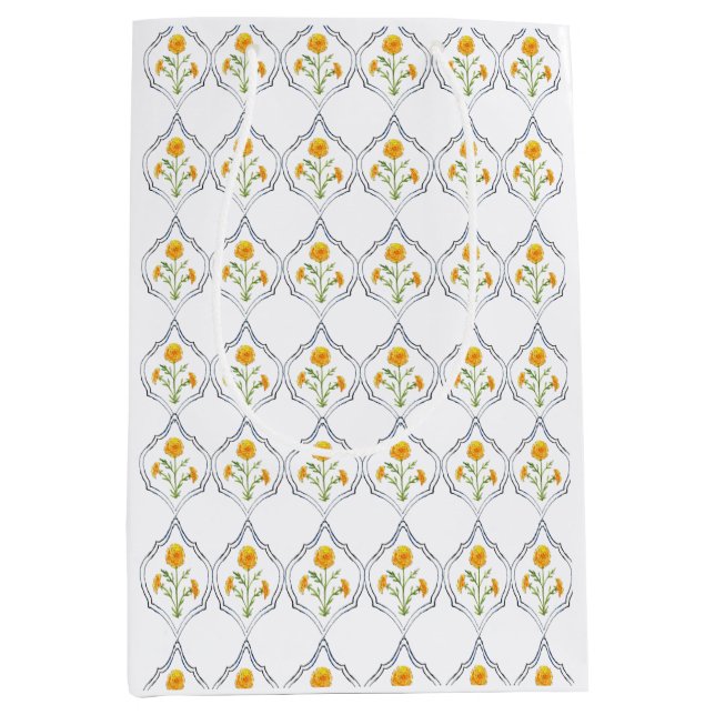 Sac Cadeau Moyen Aquarelle Marigold et Trellis (Devant)