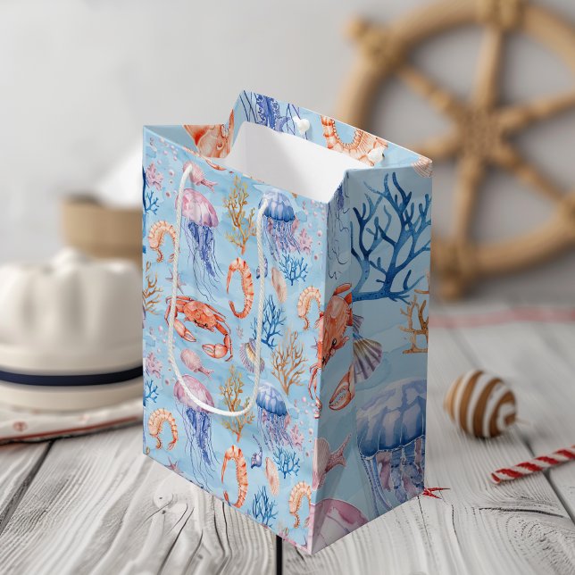 Sac Cadeau Moyen Aquarelle marine Coral Reef Delties (Créateur téléchargé)