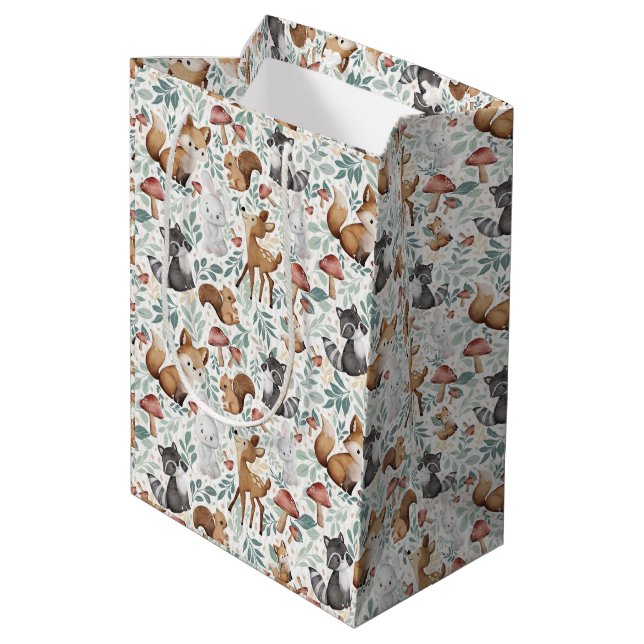Sac Cadeau Moyen Aquarelle mignonne Whimsical Amis animaux de bois (Dos Angle)