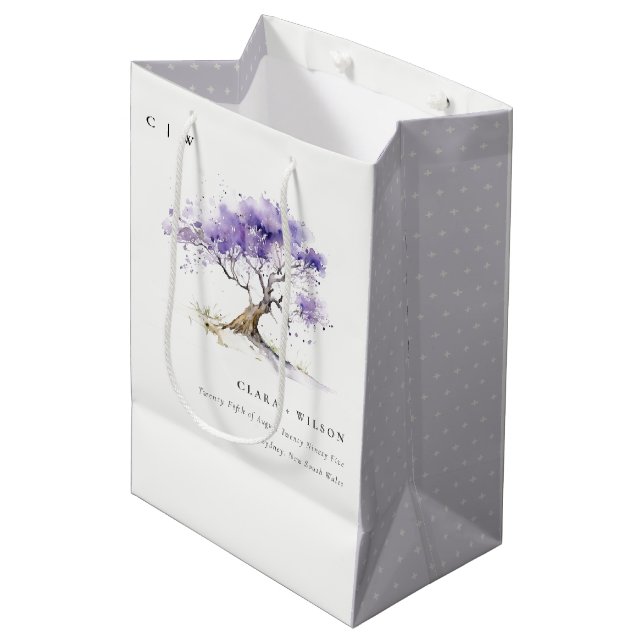 Sac Cadeau Moyen Aquarelle minimale Lilac Jacaranda Mariage arbre (Devant Angle)